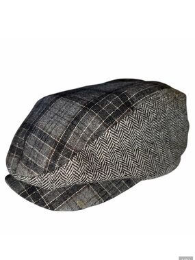 Dockers Cabbie Newsboy Driving Flat Cap Hat Dark Gray Tweed Tartan Plaid Sz S/M